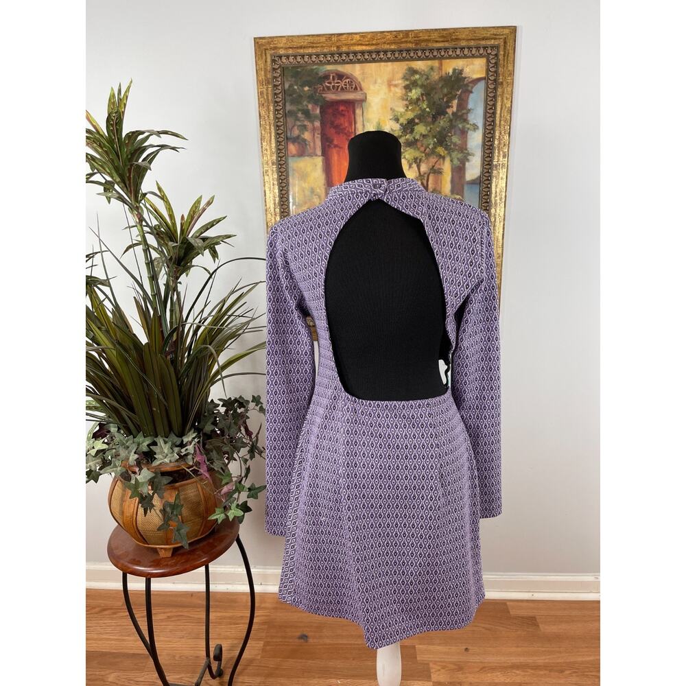 Zara Jacquard Dress Women's L Lilac Geometric Cut-Out Open Back Minimalist Retro